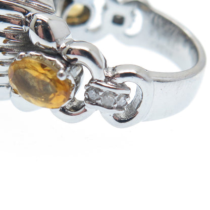FADI Stainless Steel Real Diamond Smoky Quartz & Citrine Gemstone Ring Size 5.25