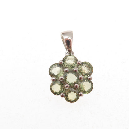 Harold Trujillo 925 Sterling Silver Real Round-Cut Peridot Floral Charm Pendant