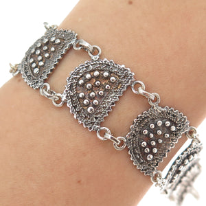 MARCELLO FONTANA 925 Sterling Vintage Italy Modernist Oxidized Bracelet 7-7.75"