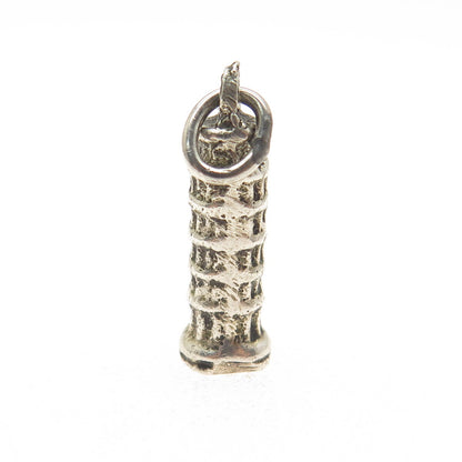 800 Silver Vintage Pisa Tower Minimalist Oxidized Charm Pendant