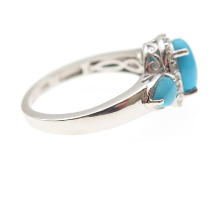 Chuck Clemency 925 Sterling Silver Real Turquoise & White Topaz Ring Size 8