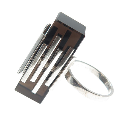 800 Silver Vintage Real Smoky Quartz Fence Statement Ring Size 5.5