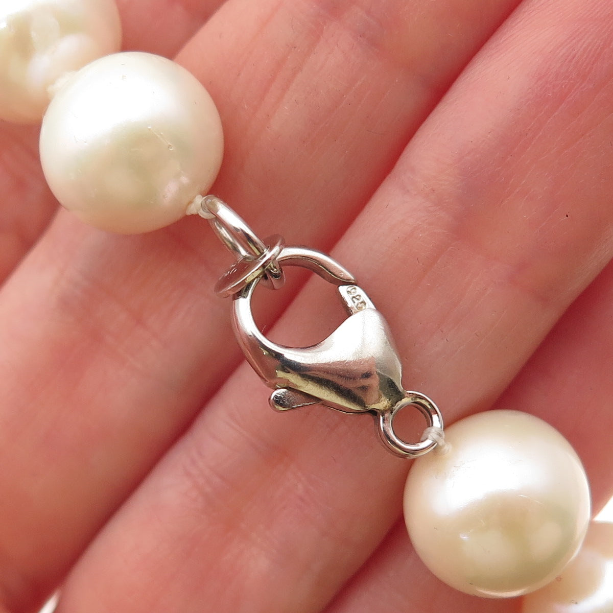 LUCAS LAMETH 925 Sterling Silver Vintage Real Pearl Beaded Necklace 24"