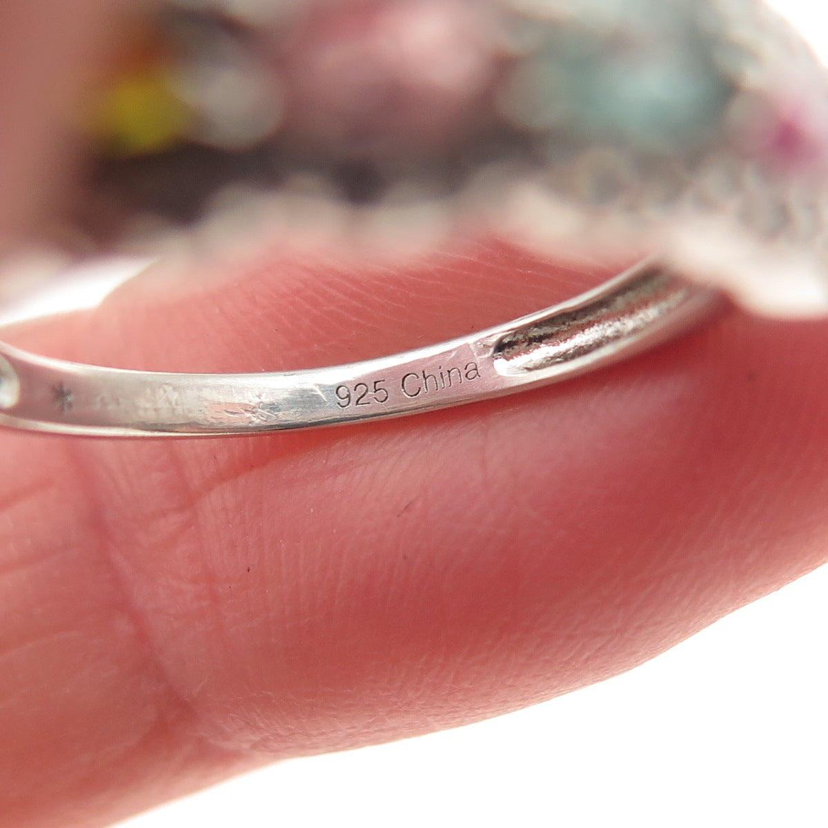 925 Sterling Silver Real Multi-Color Tourmaline & White Topaz Ring Size 6.75