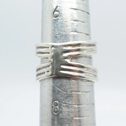 925 Sterling Silver Vintage Modernist Wide Ring Size 7.5