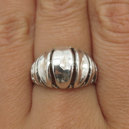 925 Sterling Silver Vintage Ribbed Domed Ring Size 7.75