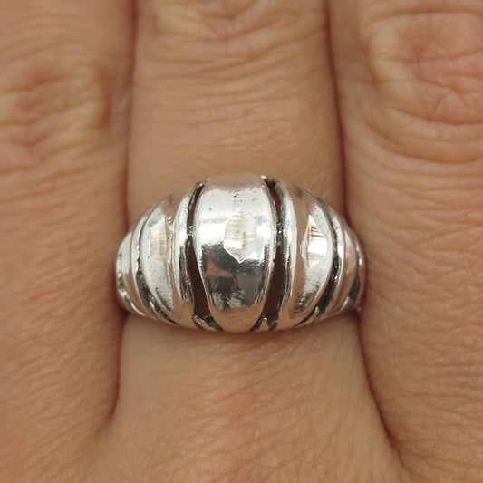 925 Sterling Silver Vintage Ribbed Domed Ring Size 7.75