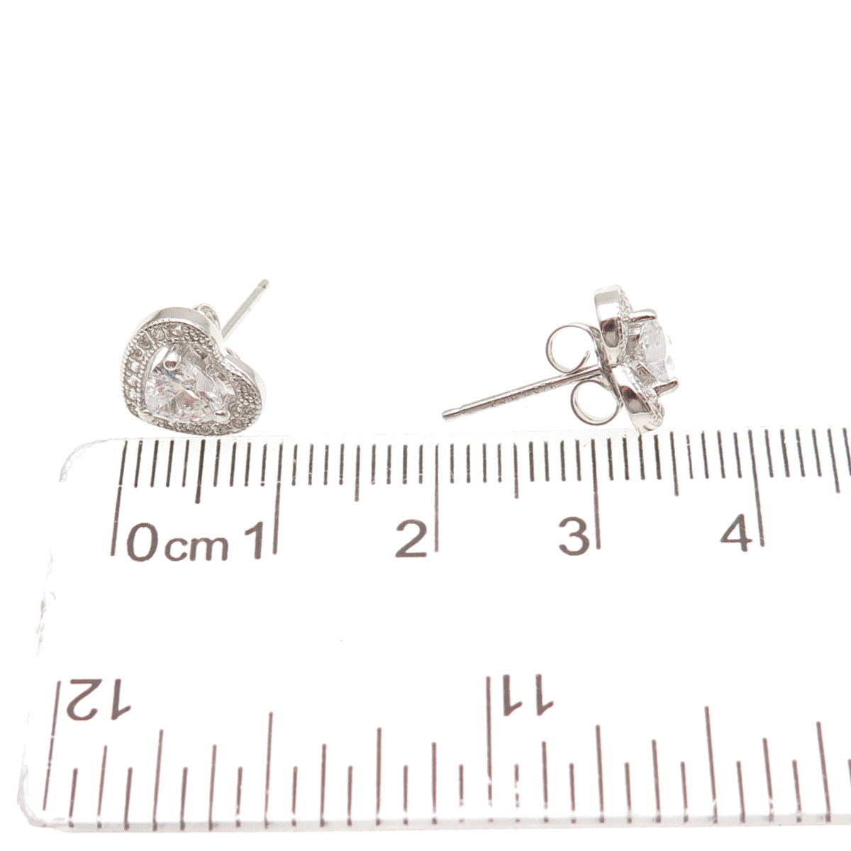 925 Sterling Silver Heart & Round-Cut C Z Stud Earrings