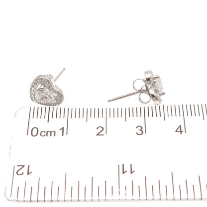 925 Sterling Silver Heart & Round-Cut C Z Stud Earrings