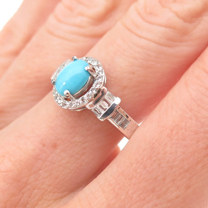 Chuck Clemency 925 Sterling Silver Real Turquoise & White Topaz Ring Size 8.25