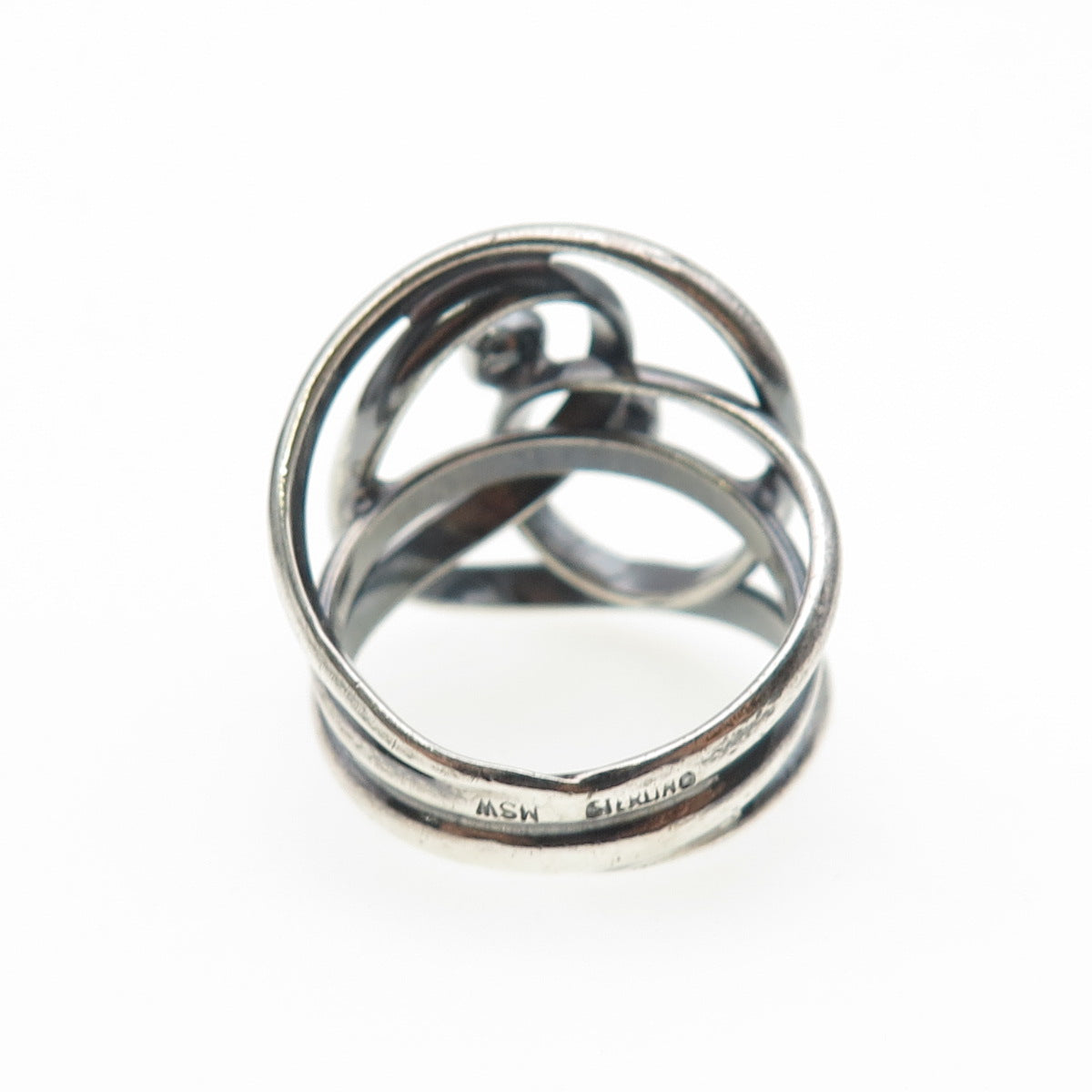925 Sterling Silver Vintage MSW Modernist Yin Yang Oxidized Ring Size 7