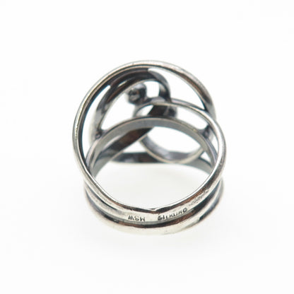 925 Sterling Silver Vintage MSW Modernist Yin Yang Oxidized Ring Size 7