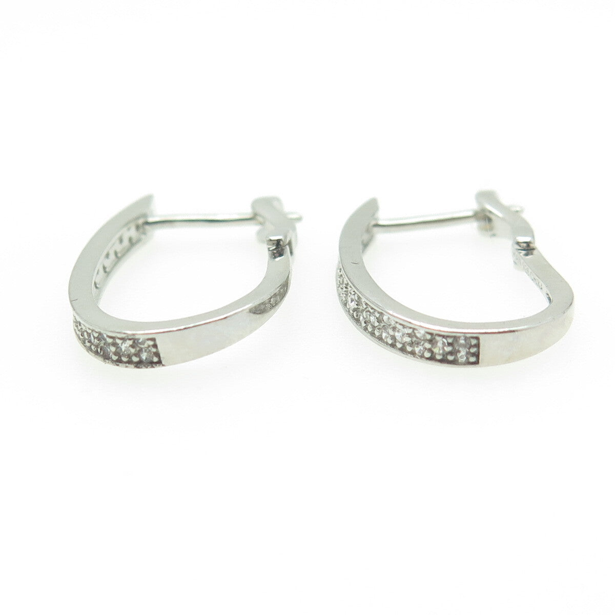 HAN 925 Sterling Silver Round-Cut White C Z Hoop Earrings