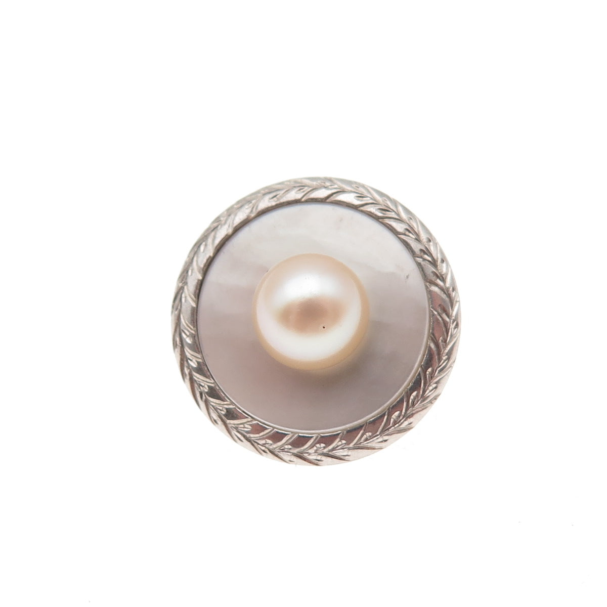 925 Sterling Silver Antique Art Deco Real Akoya Pearl & MOP Button