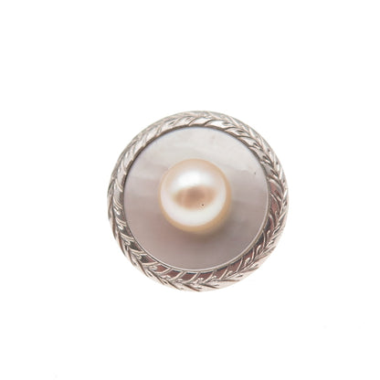 925 Sterling Silver Antique Art Deco Real Akoya Pearl & MOP Button