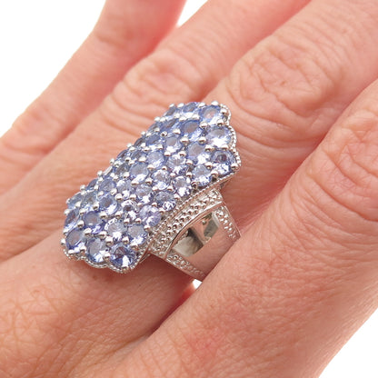 Chuck Clemency 925 Sterling Silver Real Tanzanite & White Topaz Ring Size 8.25
