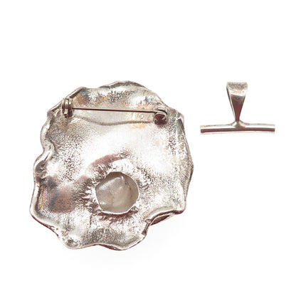 925 Sterling Silver Vintage Modernist Oxidized Pin Brooch / Pendant