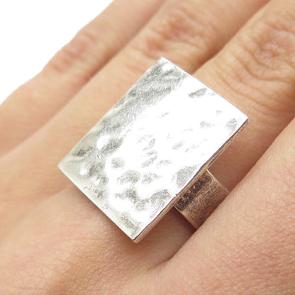 925 Sterling Silver Vintage Modernist Hammered Finish Ring Size 7.5