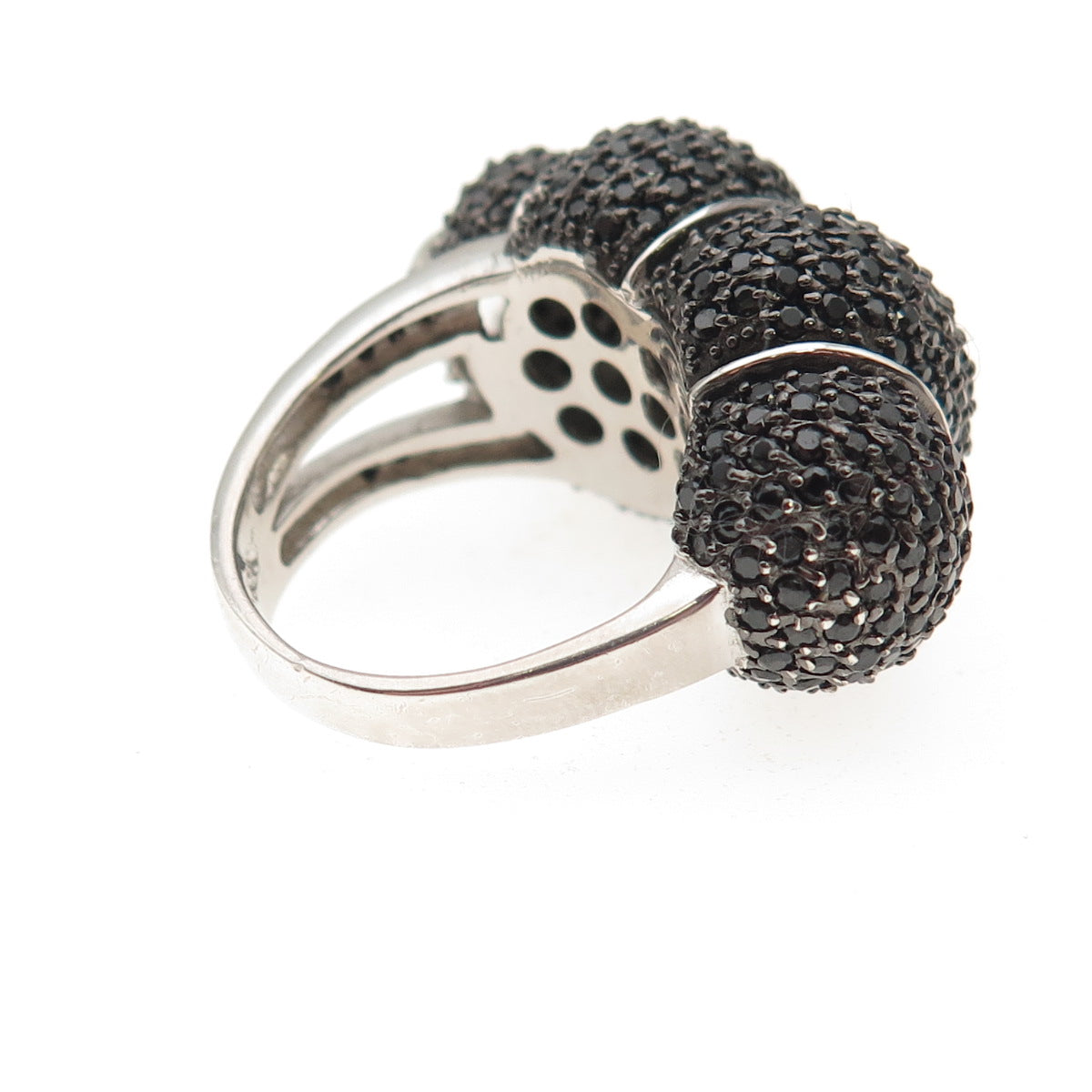 925 Sterling Silver Real Black Spinel & Moonstone Cocoon Ring Size 6.25