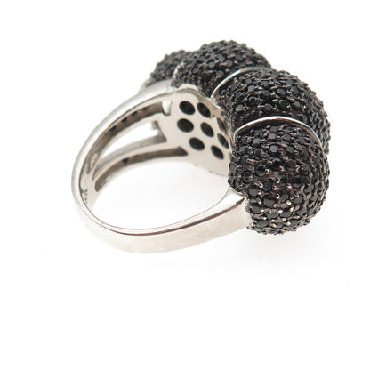 925 Sterling Silver Real Black Spinel & Moonstone Cocoon Ring Size 6.25