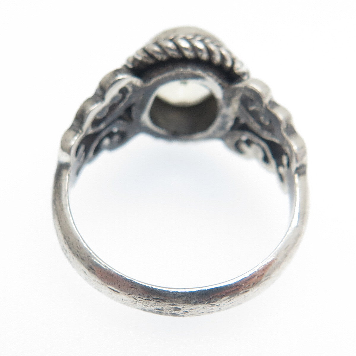925 Sterling Silver Vintage Real Smoky Quartz Oxidized Ring Size 6