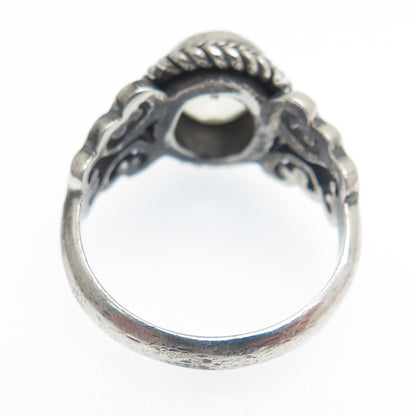 925 Sterling Silver Vintage Real Smoky Quartz Oxidized Ring Size 6