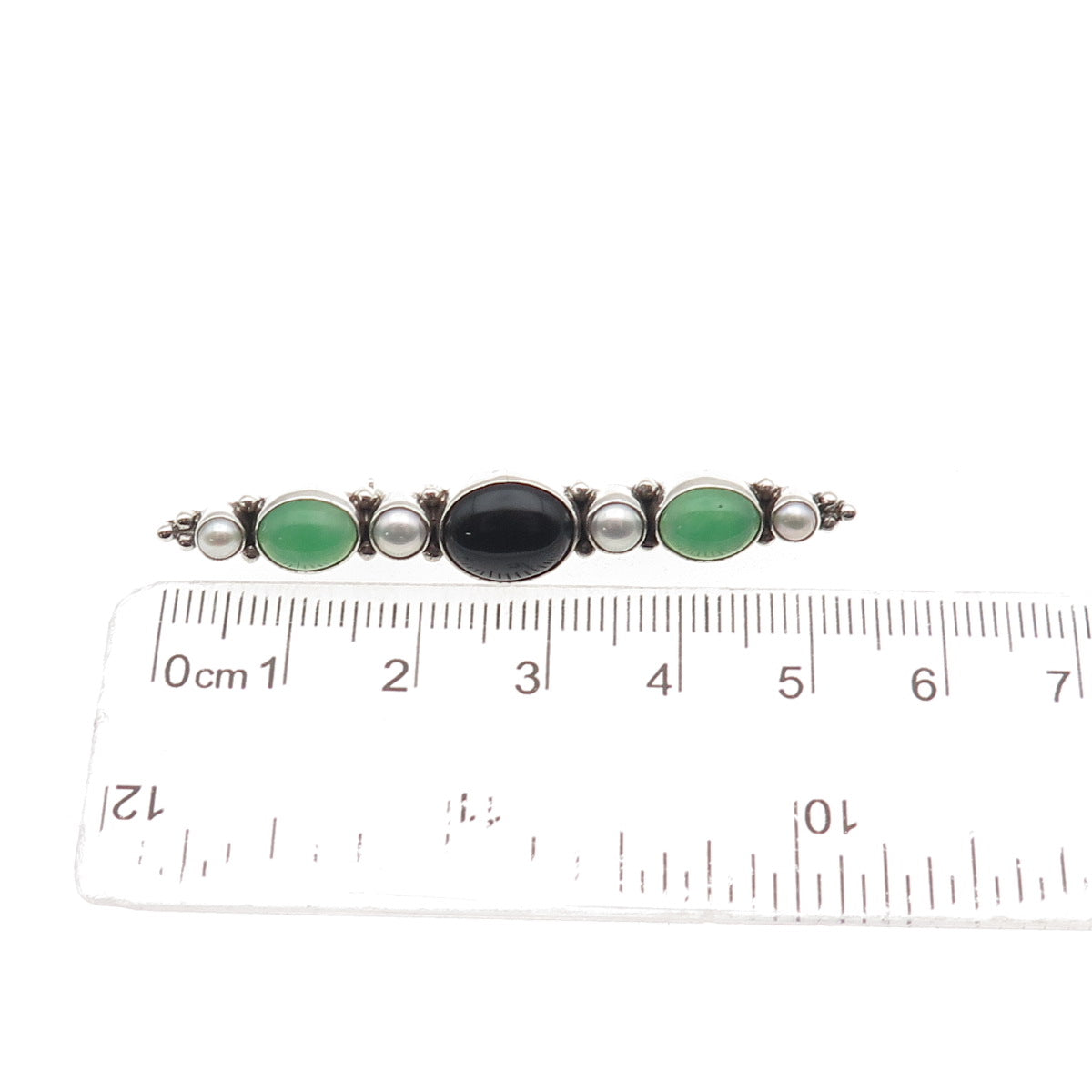 JGD Janice Girardi 925 Sterling Vintage Real Black Onyx Chalcedony Pearl Brooch