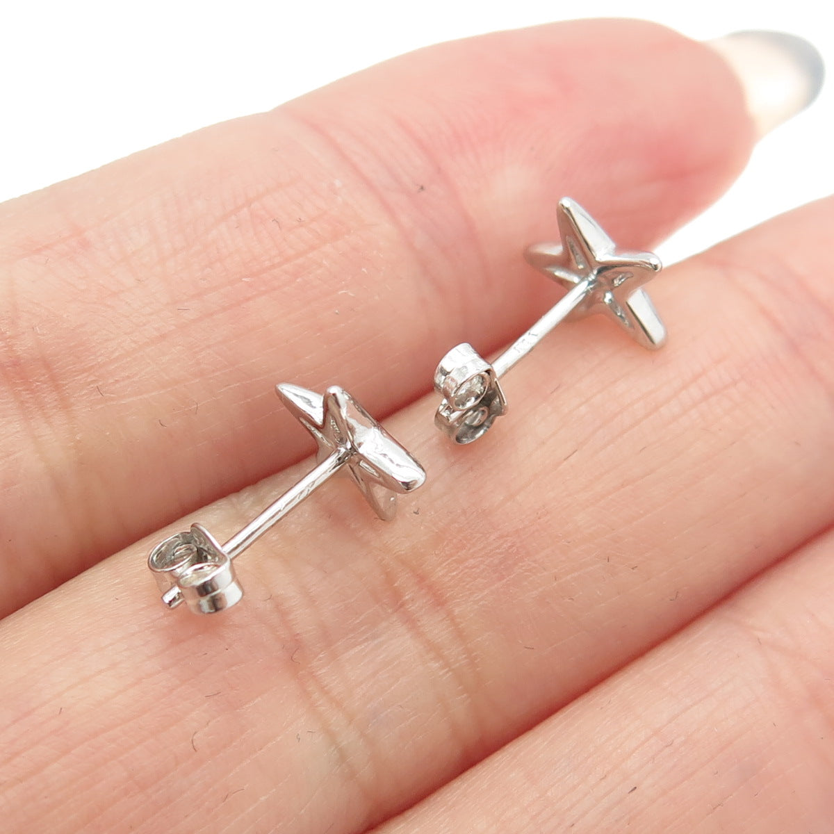 925 Sterling Silver C Z Star Stud Earrings