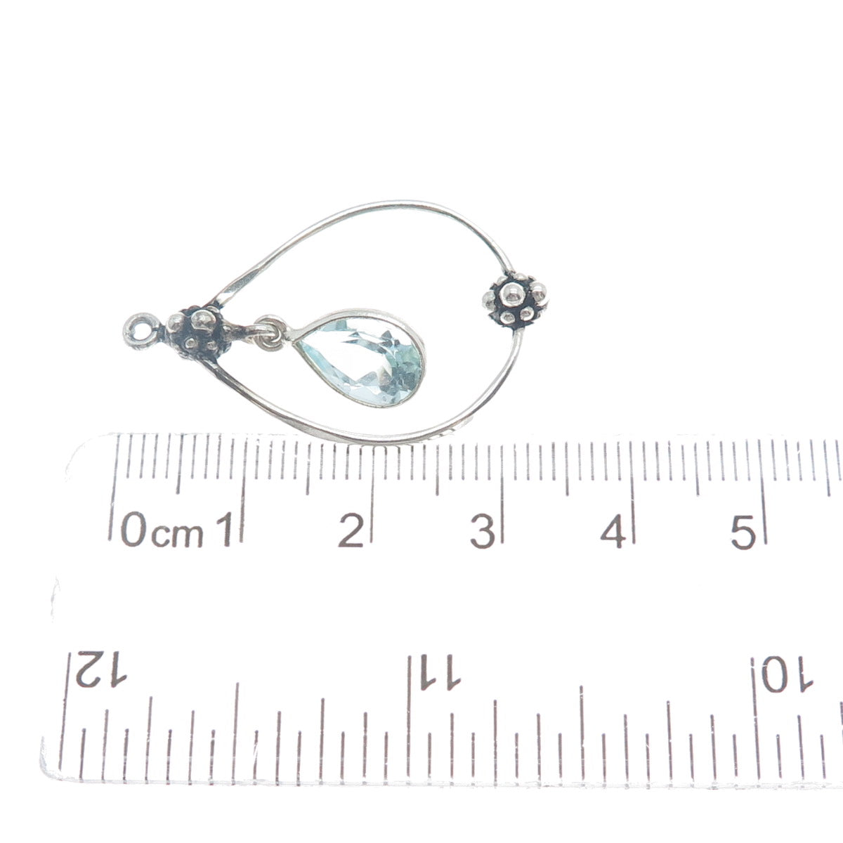925 Sterling Silver Vintage Real Blue Topaz Granulated Teardrop Pendant