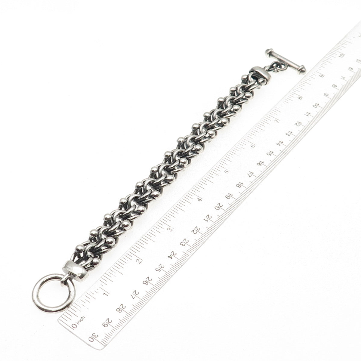950 Silver Vintage Mexico Heavy 67.6g Bismark Link Oxidized Bracelet 7.5"