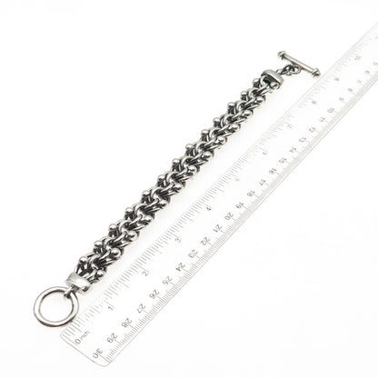 950 Silver Vintage Mexico Heavy 67.6g Bismark Link Oxidized Bracelet 7.5"