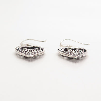 925 Sterling Silver Vintage Ornate Heart Drop Earrings