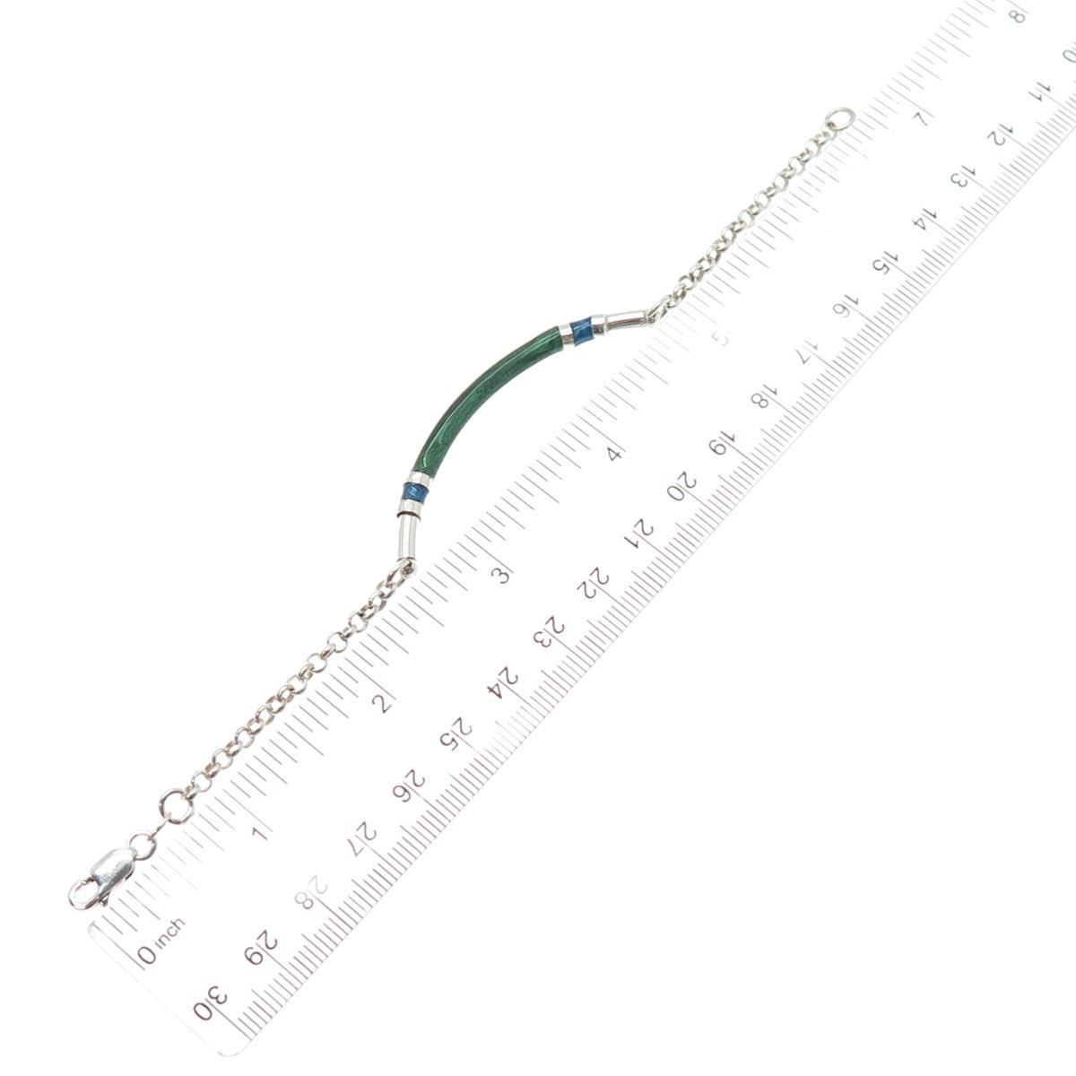 925 Sterling Silver Vintage Enamel Wood Bar Rolo Link Bracelet 6.25"