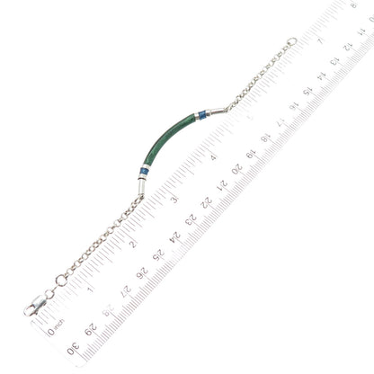 925 Sterling Silver Vintage Enamel Wood Bar Rolo Link Bracelet 6.25"