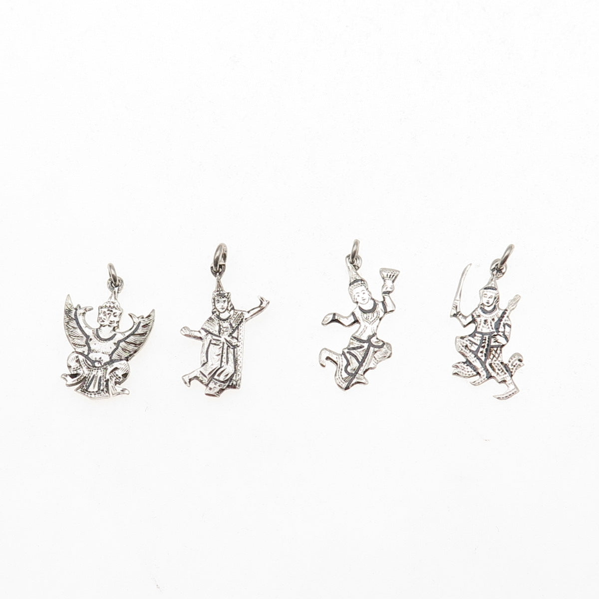925 Sterling Silver Antique Art Deco Hindu Gods SET of 4 Charm Pendant