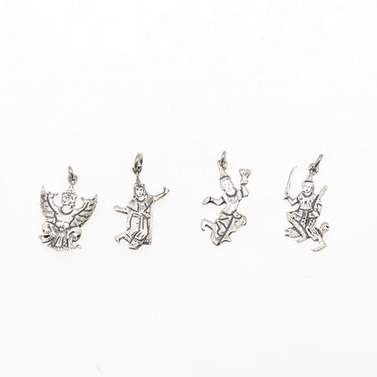 925 Sterling Silver Antique Art Deco Hindu Gods SET of 4 Charm Pendant