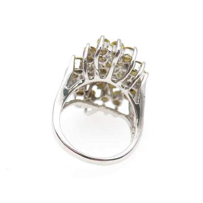 925 Sterling Silver Round-Cut Canary C Z Cluster Ring Size 5.25