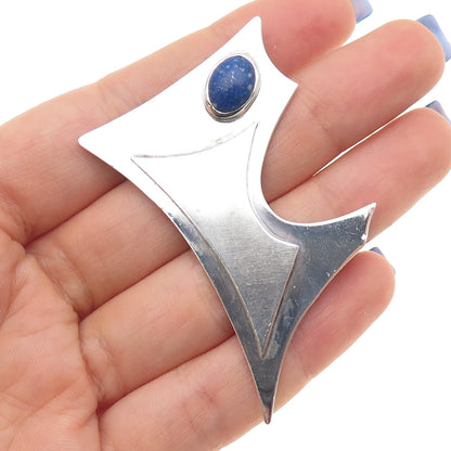 925 Sterling Silver Vintage Real Lapis Lazuli Modernist Pin Brooch