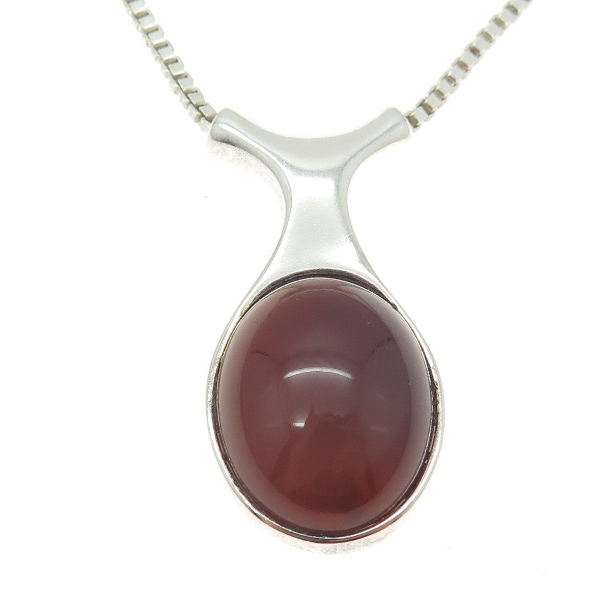 925 Sterling Silver Vintage Real Carnelian Modernist Box Chain Necklace 14-16"
