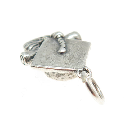 SHUBE 925 Sterling Silver Vintage Graduation Cap & Diploma 3D Charm Pendant