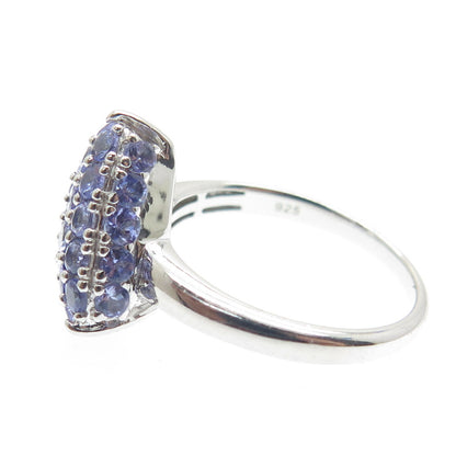 DSMK 925 Sterling Silver Real Round-Cut Tanzanite Triangle Ring Size 7.25