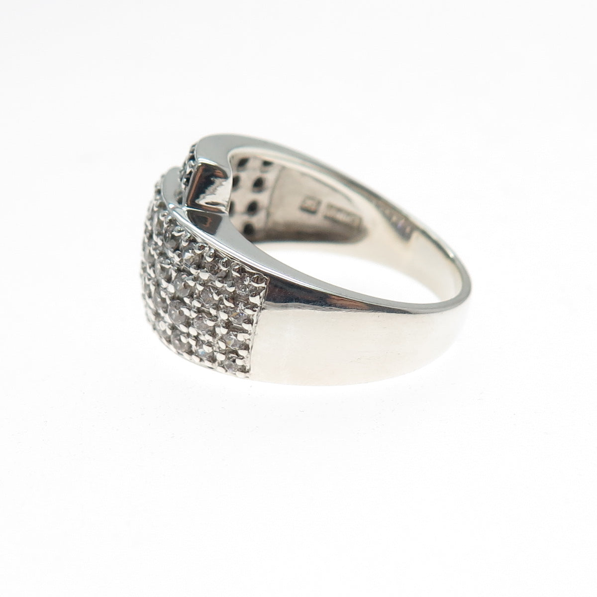 ROSS SIMONS 925 Sterling Silver Real Black Spinel & C Z Overlap Ring Size 8.25