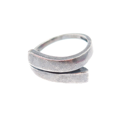 925 Sterling Silver Vintage Modernist Bypass Oxidized Ring Size 7