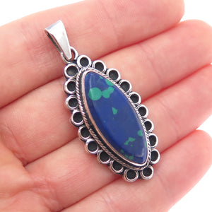 925 Sterling Silver Vintage Mexico Real Azurite Oxidized Charm Pendant