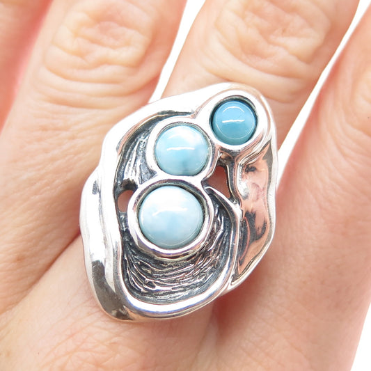 HAGIT GORALI 925 Sterling Silver Vintage Israel Larimar Modernist Ring Size 10