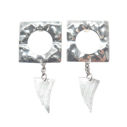 Old Pawn 925 Sterling Silver Vintage Hammered Finish Tribal Oxidized Earrings