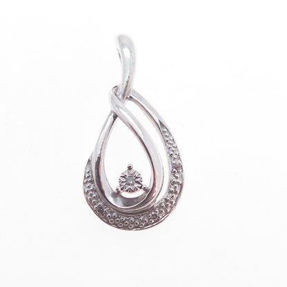 925 Sterling Silver Real Round-Cut Diamond Teardrop Charm Pendant