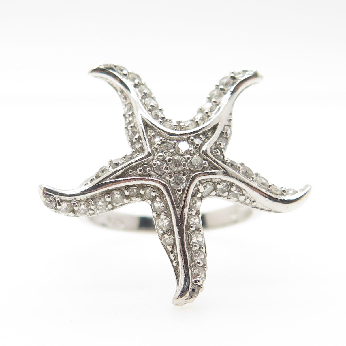 925 Sterling Silver Pave C Z Starfish Ring Size 7