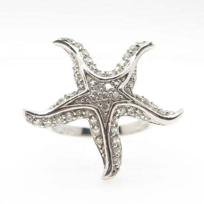 925 Sterling Silver Pave C Z Starfish Ring Size 7
