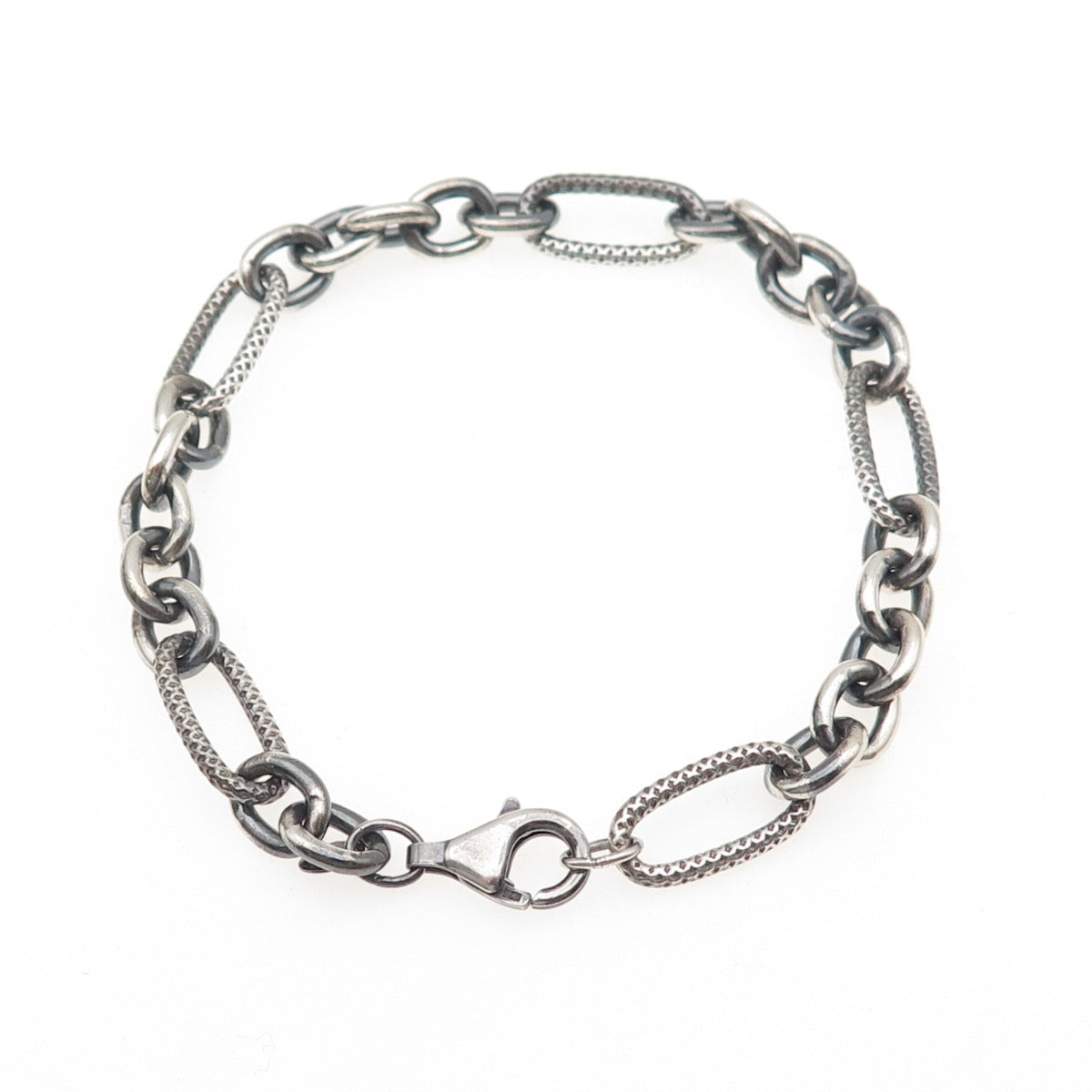 925 Sterling Silver Vintage Paperclip Oval Figaro Link Bracelet 7"